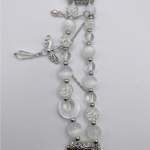 Cracked clear and White Beaded watch band